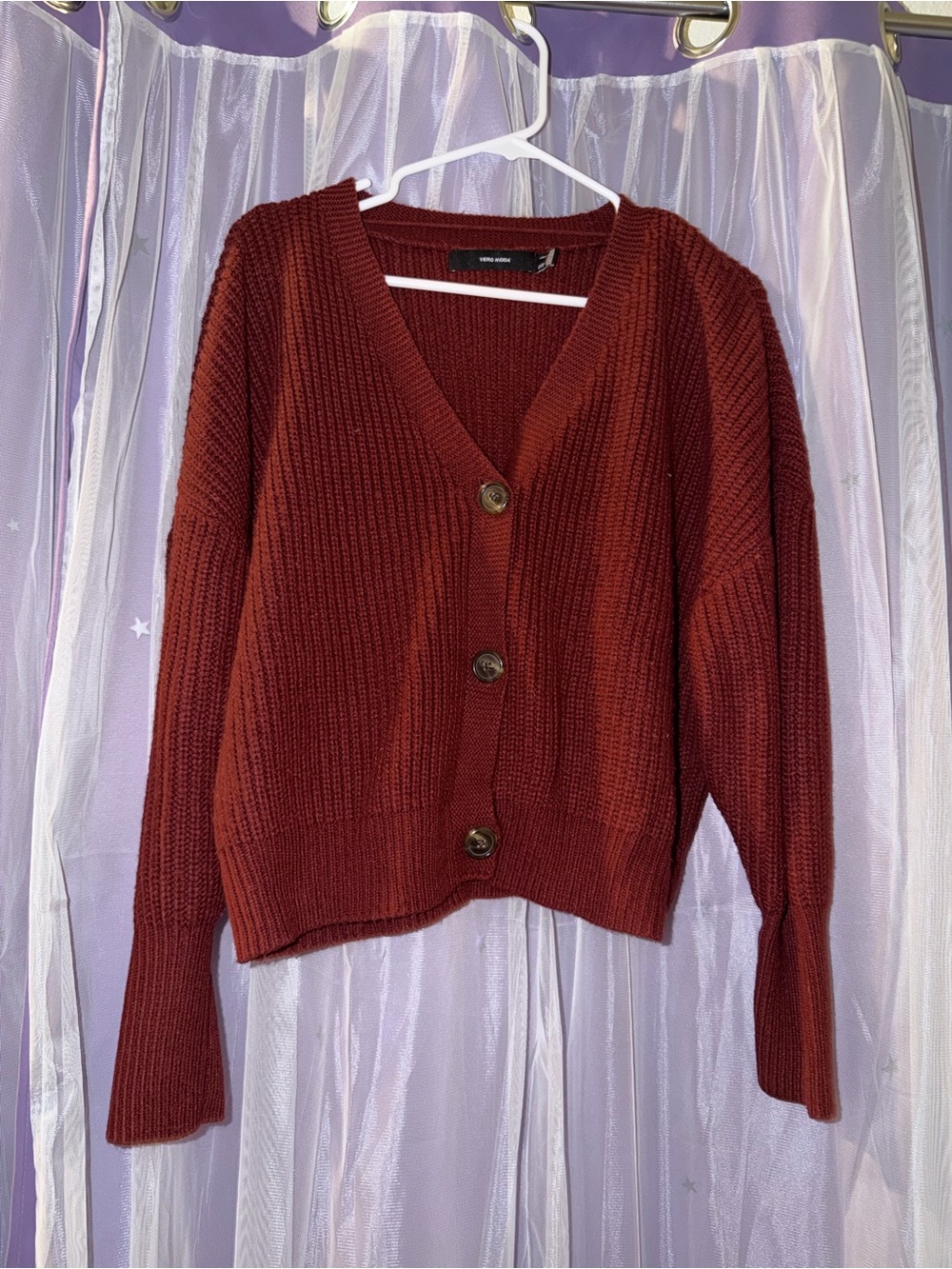 Vero Moda Brick Red Ribbed Button Cardigan